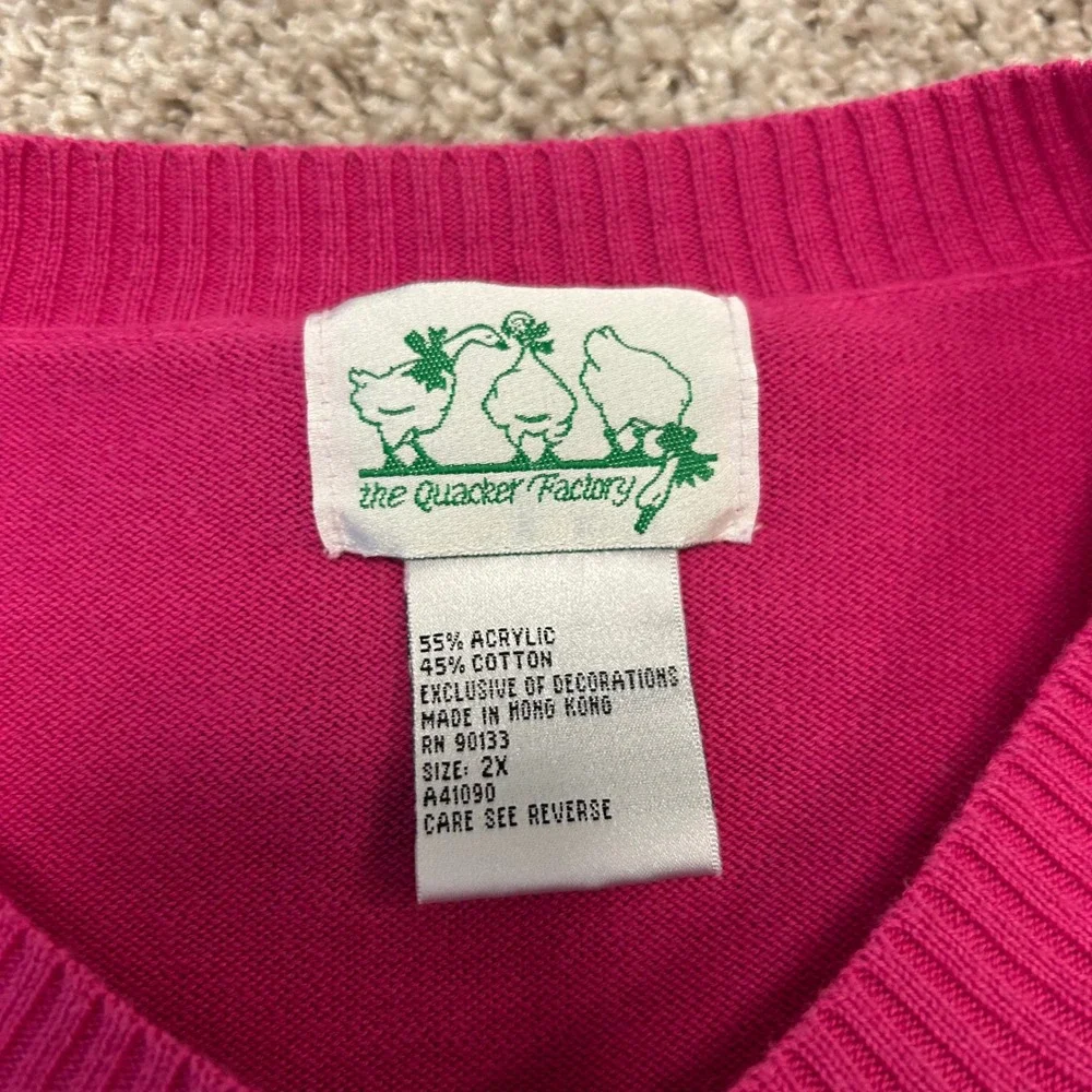 The Quacker Factory Pink Rhinestone Button Front Cardigan Sweater Women's 2X